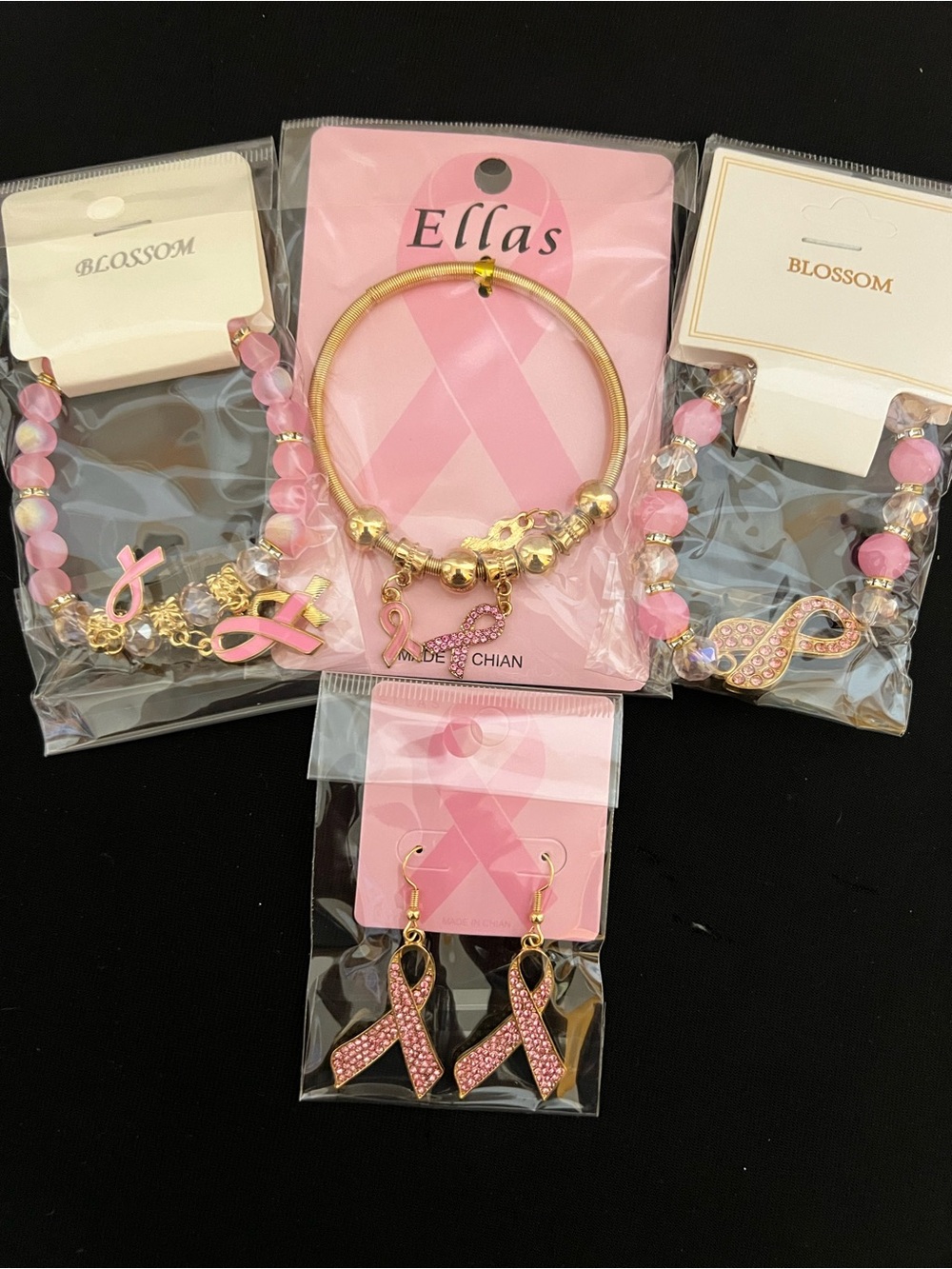 NWT Pink Ribbon Breast Cancer Awareness Jewelry Bundle - 3 Bracelets & Earrings